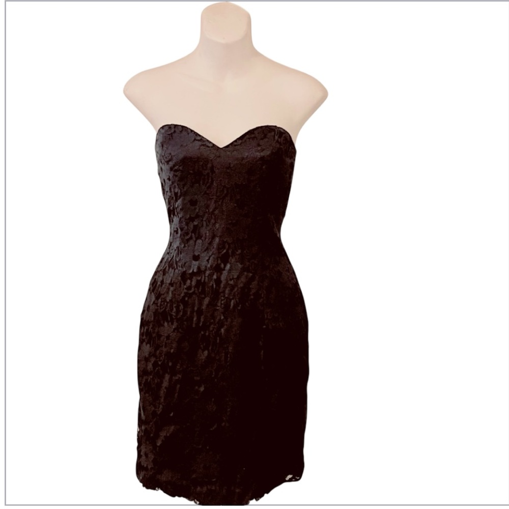 Ann Taylor Womens Black Satin Lace Fitted Strapless Black Cocktail Dress Sz 4